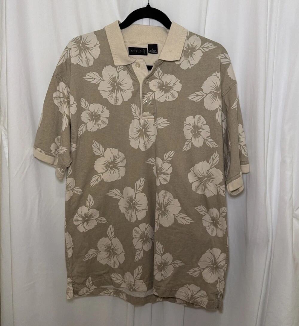 Stylo Golf Short Sleeve Polo Shirt 100% Cotton Mens L Floral